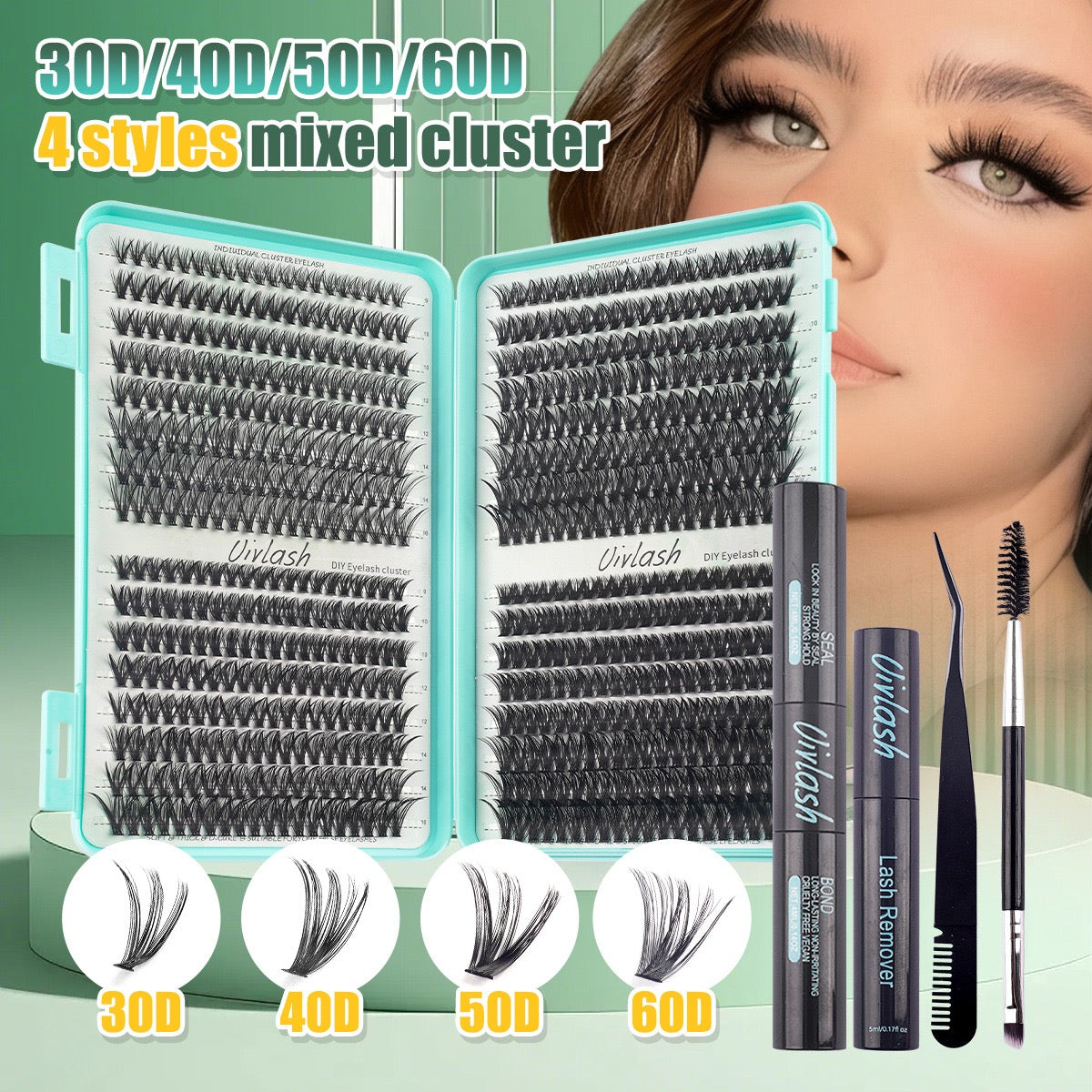 640 Cluster False Eyelashes Kit Natural & Dramatic 2-in-1 Individual Lashes for Daily & Party