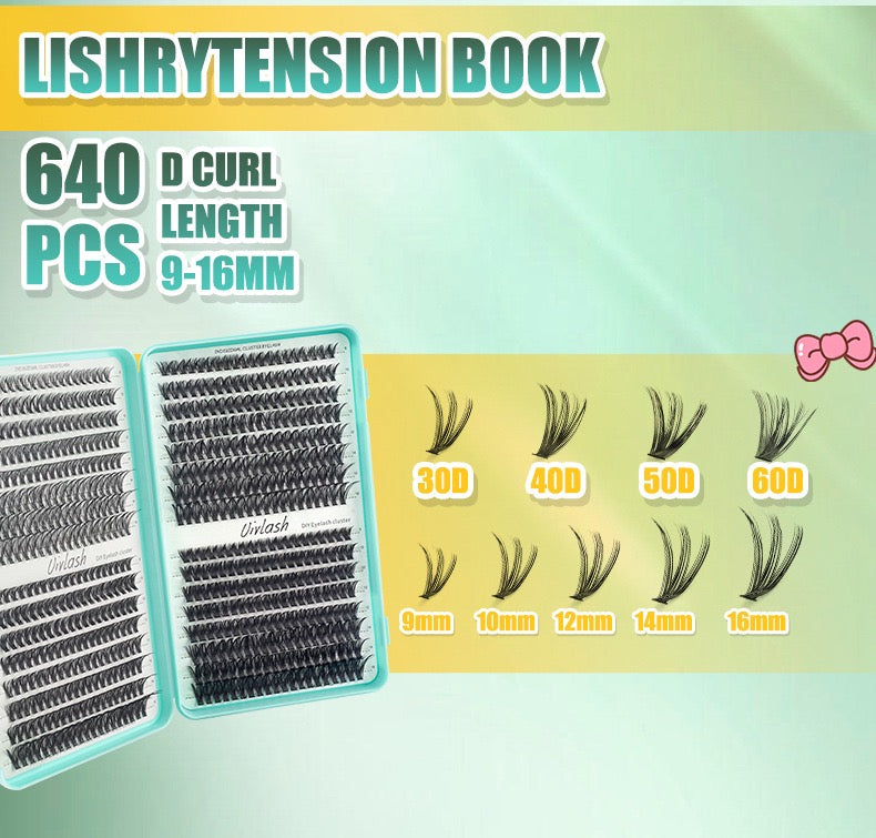640 Cluster False Eyelashes Kit Natural & Dramatic 2-in-1 Individual Lashes for Daily & Party