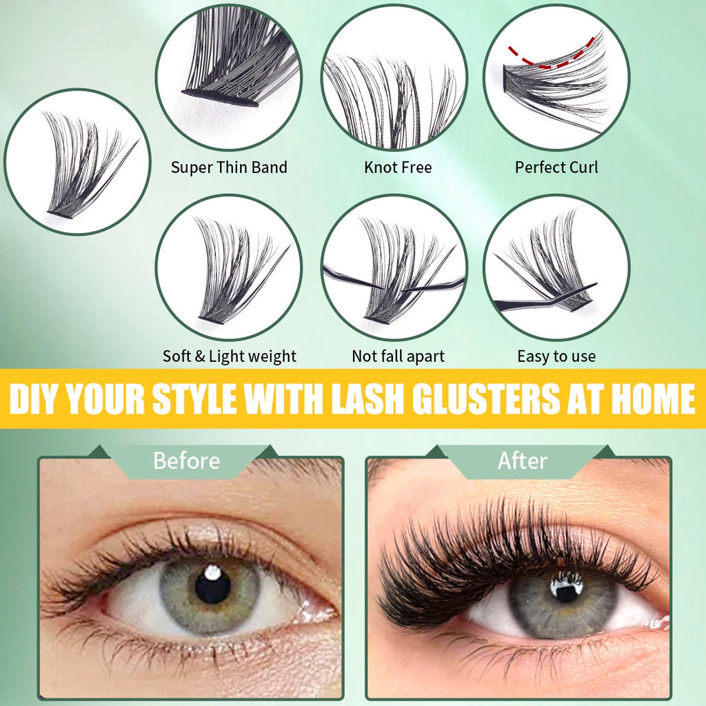 640 Cluster False Eyelashes Kit Natural & Dramatic 2-in-1 Individual Lashes for Daily & Party